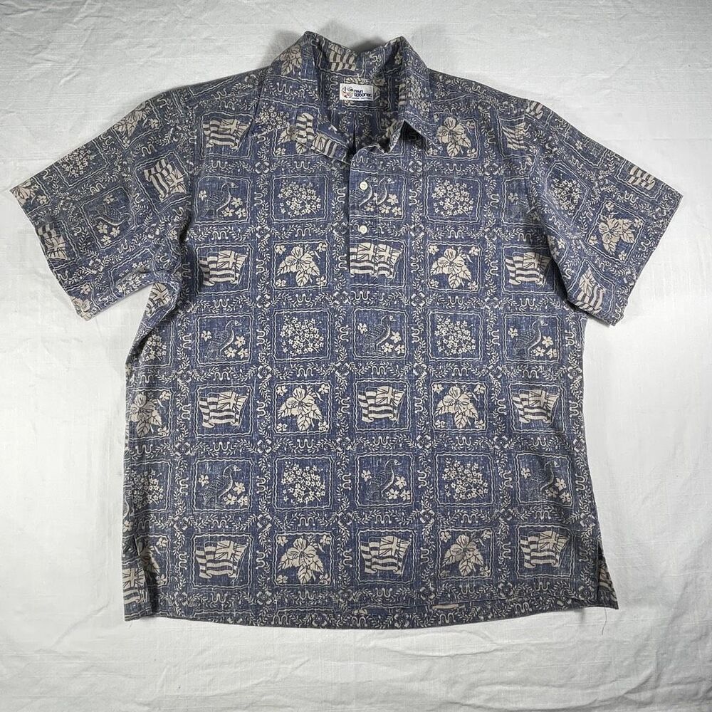Reyn Spooner Navy and Beige Patterned Shirt